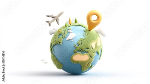 Global Travel Concept with Airplane and Location Pin on Earth