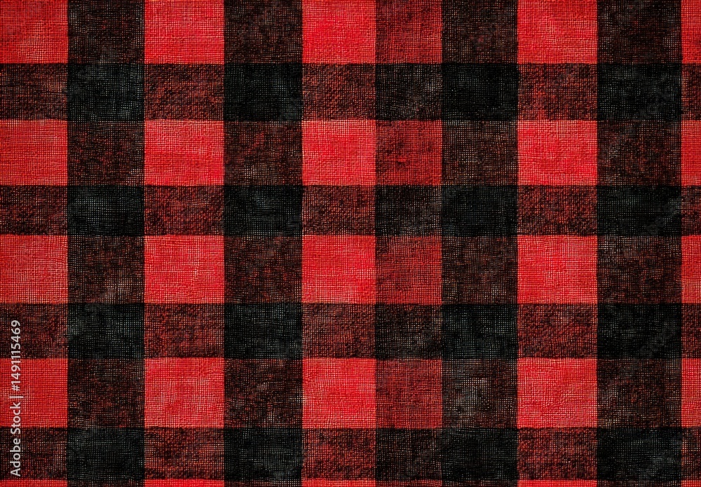 Red and black checkered fabric pattern. Red and black checkered fabric pattern.