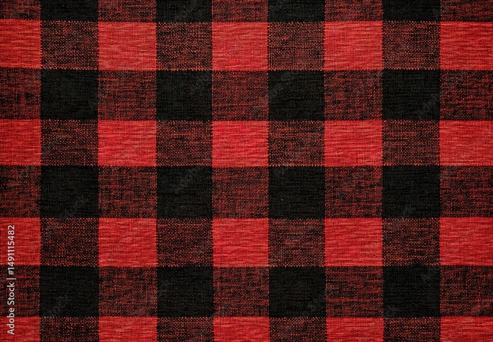 Red and black checkered fabric pattern. Red and black checkered fabric pattern.