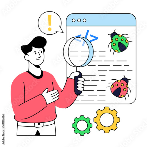 Virus under magnifying glass, debugging
