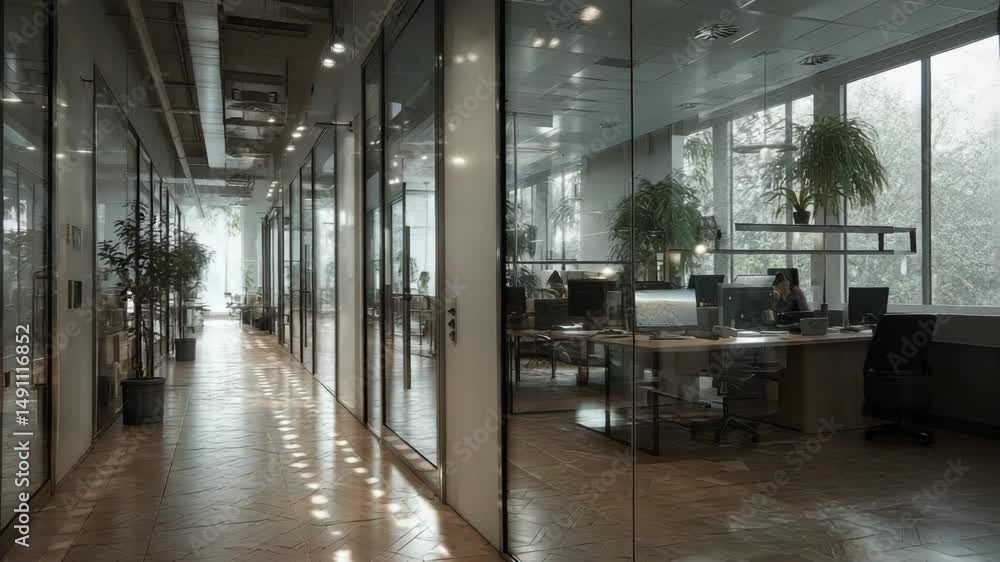 Modern Office Interior with Smart Technologies and Motion Sensors in a Quiet and Ambient Environment Modern Office Interior with Smart Technologies and Motion Sensors in a Quiet and Ambient Environment