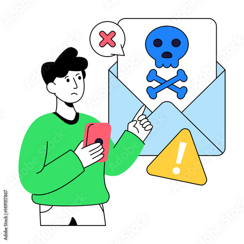 Conceptual flat design illustration of spam mail envelope