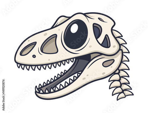 Cartoon Dinosaur Skull with Open Mouth and Curved Spine Illustration