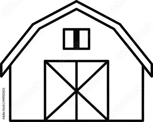 Barn Icon Simple Line Drawing Farm House Graphic