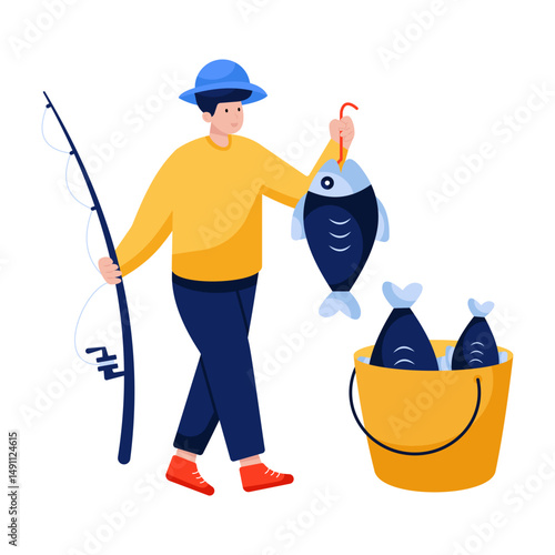 Trendy vector design of catching fish