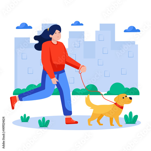 Modern design illustration of dog walking