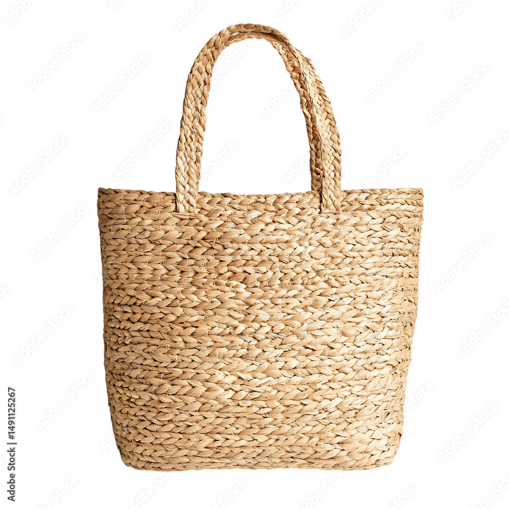 Bohemian Straw Tote Bag with Detailed Artisanal Weave Isolated on Transparent Background Bohemian Straw Tote Bag with Detailed Artisanal Weave Isolated on Transparent Background
