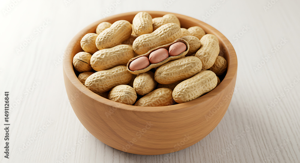 Peanuts Whole and Shelled in Rustic Wooden Bowl Close-up Still Life on White Background Peanuts Whole and Shelled in Rustic Wooden Bowl Close-up Still Life on White Background