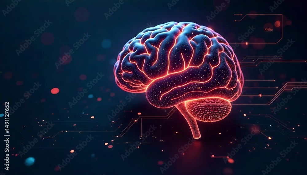 Futuristic AI Brain Interface with Glowing Tech Elements Futuristic AI Brain Interface with Glowing Tech Elements