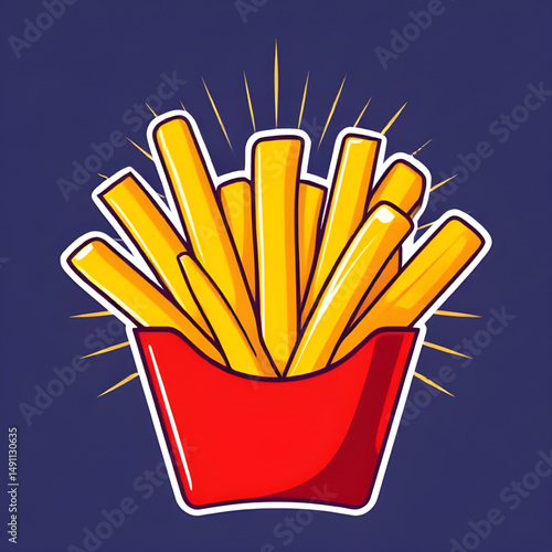fries logo vector, french fries graphic, french fries digital art, french fries fast food icon, fries in red box vector, golden fries illustration, hot fries vector, crispy snack illustration, tasty f