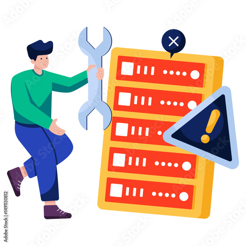 Db rack with wrench, illustration of fix server error