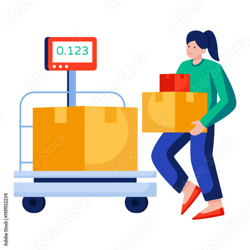 Conceptual flat design illustration of parcel weighing