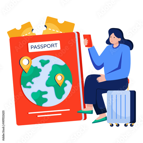 A flat design illustration of passport, editable vector