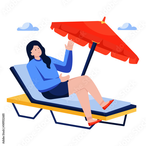 A colored design illustration of taking sunbath