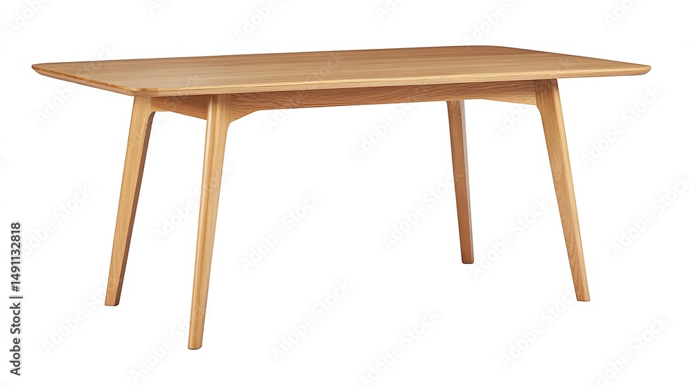 Fototapeta premium Rectangular light oak dining table with elegant legs.