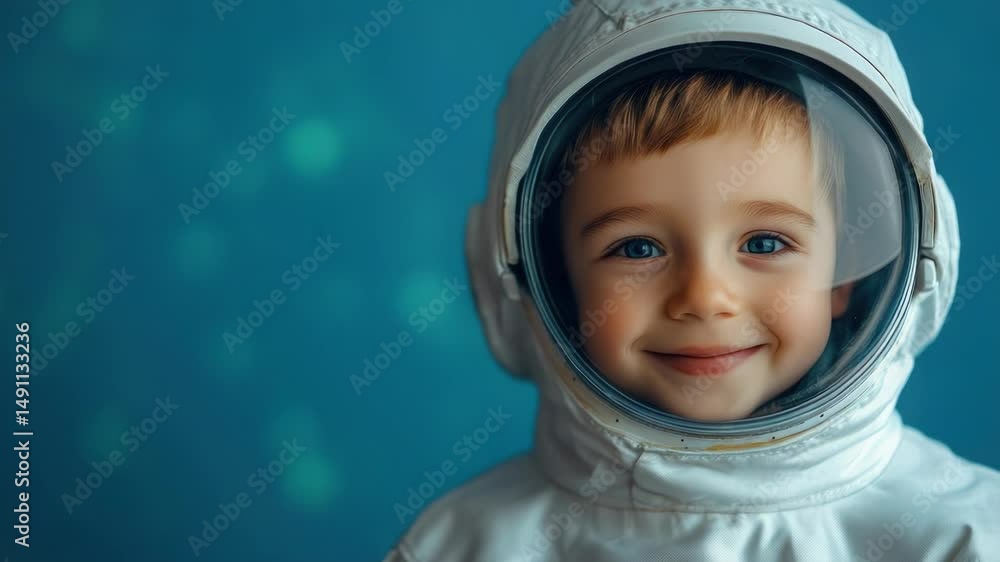 A young child dressed as an astronaut smiling with joy, suitable for space-themed illustrations, educational materials, and children's stories A young child dressed as an astronaut smiling with joy, suitable for space-themed illustrations, educational materials, and children's stories