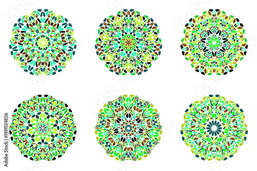 Abstract colorful floral ornament mandala logo set - circular geometrical vector graphic designs