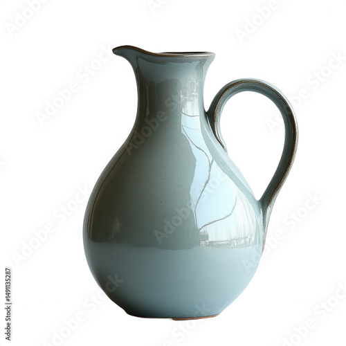 Antique celadon ceramic pitcher with handle vintage kitchenware decor art on transparent background