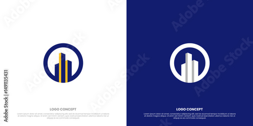 Modern Building Icon in Circle Logo Design – Flat Vector Design Template for Real Estate and Construction Identity