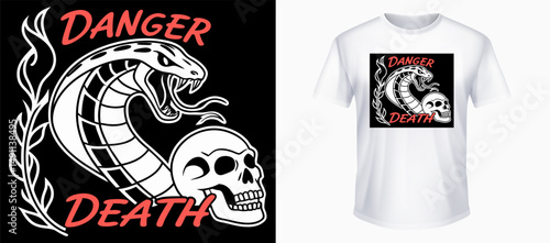 Scary Green Snake with Bloodshot Eyes and 'Any Antidote' Halloween T-Shirt Design. Angry Cobra Kai Neon Grunge Vector T-Shirt Design.
