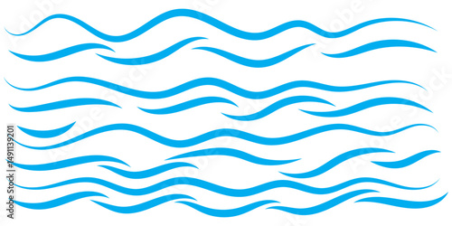 Wave logotypes. Water splashes logo, flowing liquid motion curves stripes swirls silhouettes set vector illustration