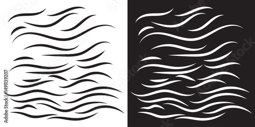 Wave logotypes. Water splashes logo, flowing liquid motion curves stripes swirls silhouettes set vector illustration