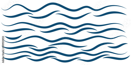 Wave logotypes. Water splashes logo, flowing liquid motion curves stripes swirls silhouettes set vector illustration