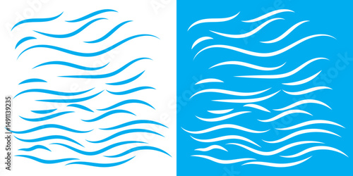 Wave logotypes. Water splashes logo, flowing liquid motion curves stripes swirls silhouettes set vector illustration