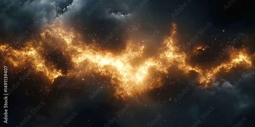 Fototapeta premium A cosmic scene featuring glowing nebulae, star clusters, and interstellar clouds.