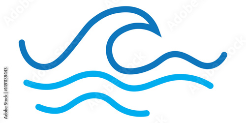 Blue waves icon vector set. Vector cartoon illustration, ocean water logotype.
