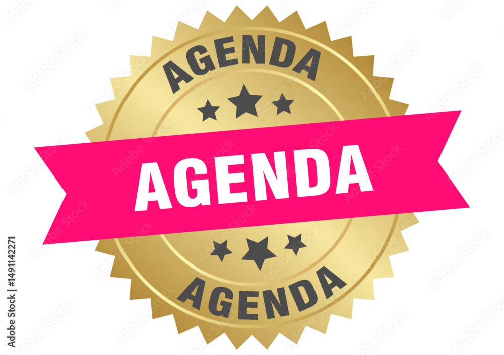 Obraz premium agenda. agenda round pink and gold label isolated on transparent background