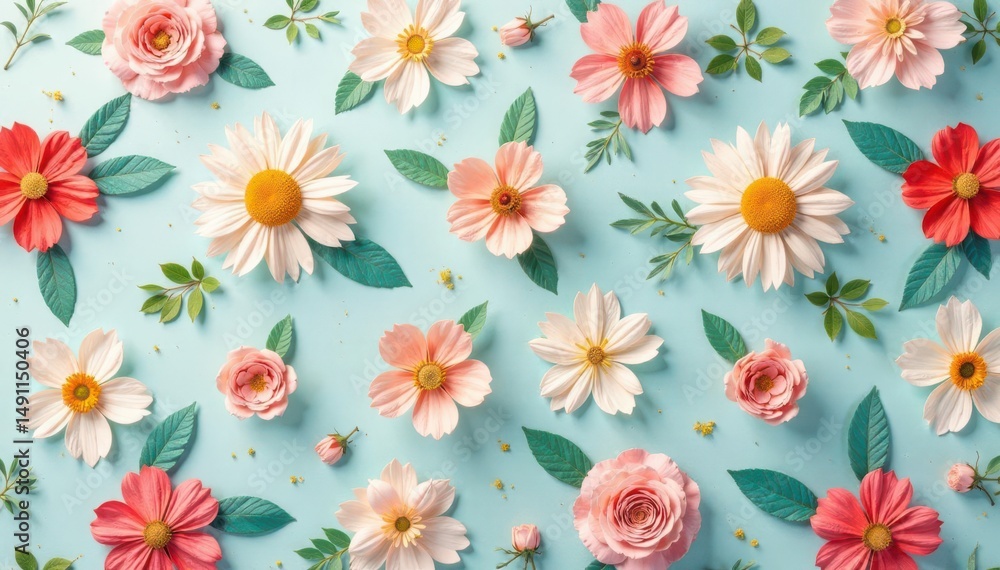 Fototapeta Subtle floral motif repeating to create a calming interior design pattern , surface, bloom, floral