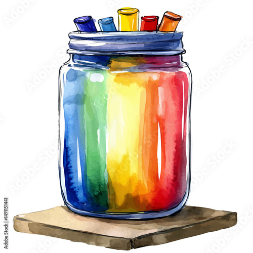 watercolor vector of Large Jar Of Oil Paint, high quality, isolated on a white background.
