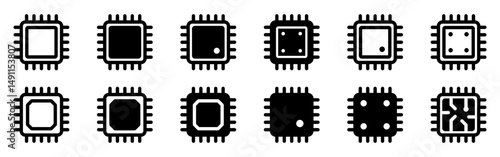 Electronic chip  icon. Computer chip icon, cpu microprocessor chip icon.