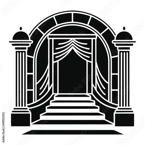 Ornate Black and White Architectural Theater Archway with Columns