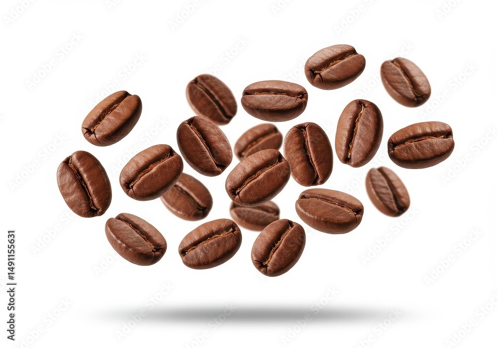 Naklejka premium Pile of roasted coffee beans isolated on a white background
