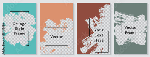Painted frame social media story post template set. Stylish banner design vector collection. Empty space transparent background. Social media grunge story publications.  Editable blog feeds