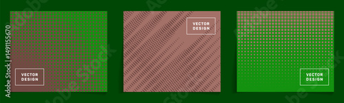 Cover templates with halftone structure backgrounds vector bunch. Geometric notebook cover pages. Systematic backdrops for technological projects. Simple covers group.