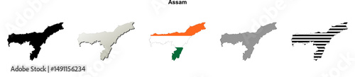 Assam state blank outline map set