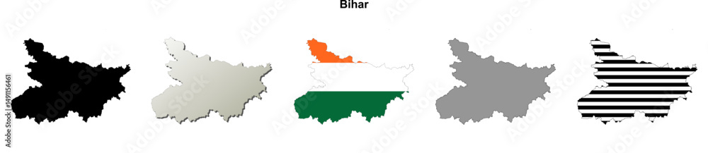 Bihar state blank outline map set Bihar state blank outline map set