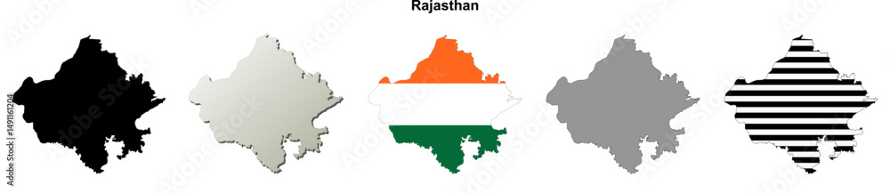 Fototapeta premium Rajasthan state blank outline map set