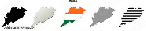 Odisha state blank outline map set