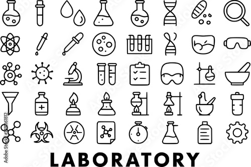 Comprehensive Set of Simple Line Art Laboratory Icons