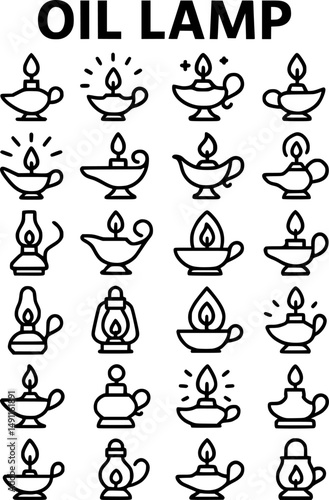 Collection of Outline Oil Lamp Icons