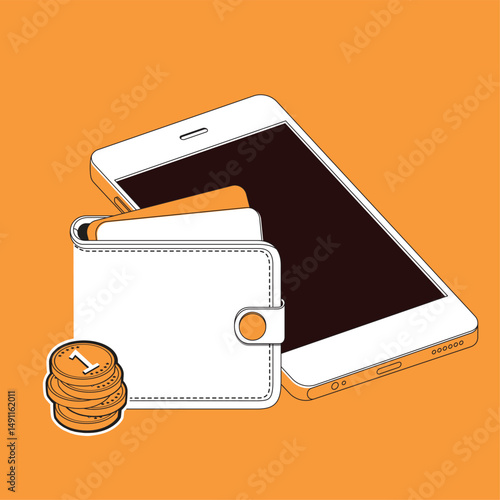 Vector Illustration of Smartphone with Wallet and Coins