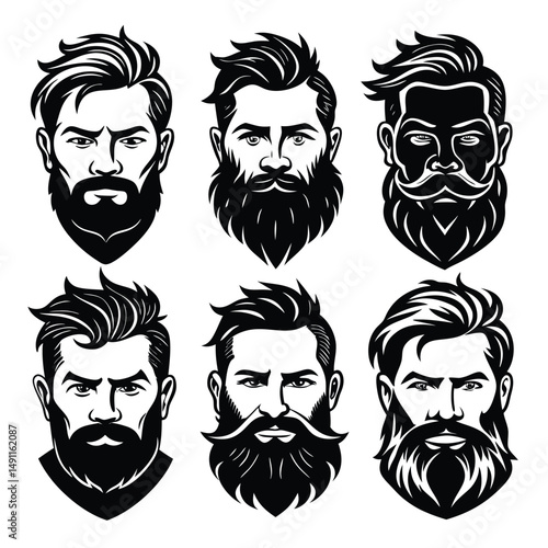 Bearded Styles Collection Silhouette Vector Illustration