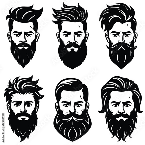 Bearded Styles Collection Silhouette Vector Illustration