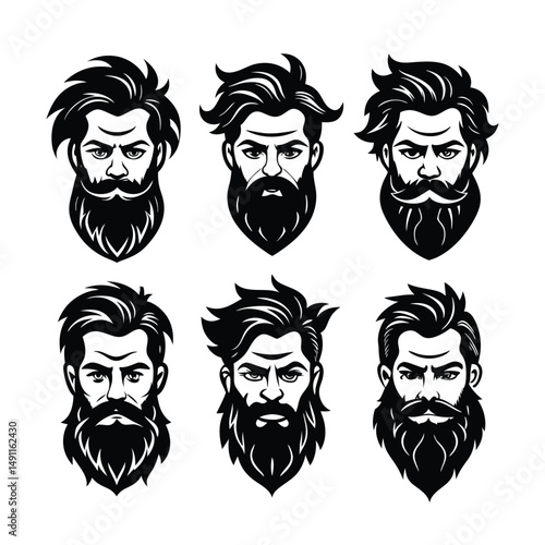 Bearded Styles Collection Silhouette Vector Illustration