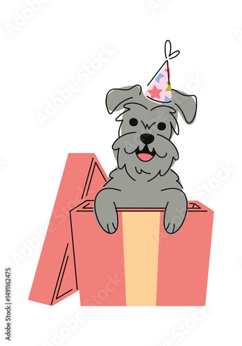 Birthday dog inside gift box