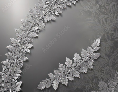 Elegant silver leaf lace border on a shimmering metallic background , wallpaper, metallic